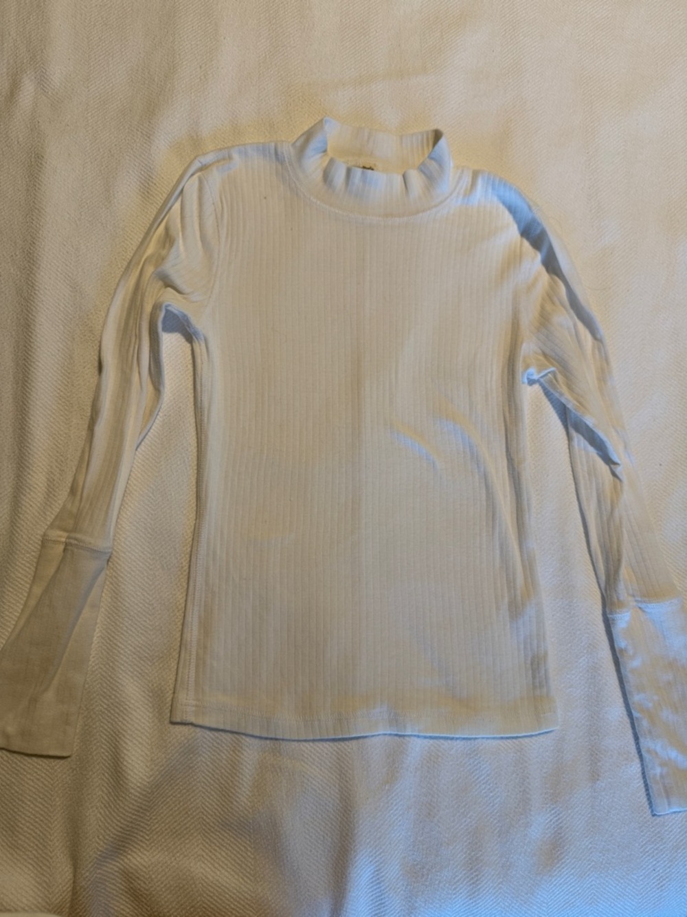 Free People Cream Ribbed Long Sleeve Mock Neck Top